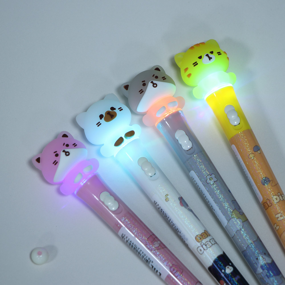 Ручка гелевая черная 0,5мм, с LED подсветкой "Котики", 4 вида - #8