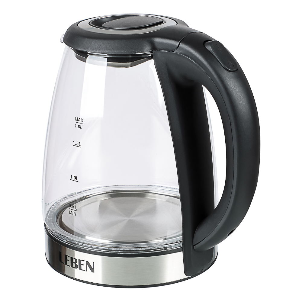 LEBEN Чайник электрический 1,8л стекло, черный - #7
