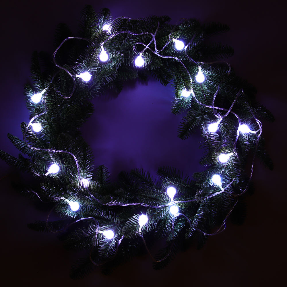 СНОУ БУМ Гирлянда эл. вьюн 4м, 20LED, шар 1,6см, белый, пост. свечение, ПВХ прозрачный, 220В - #7