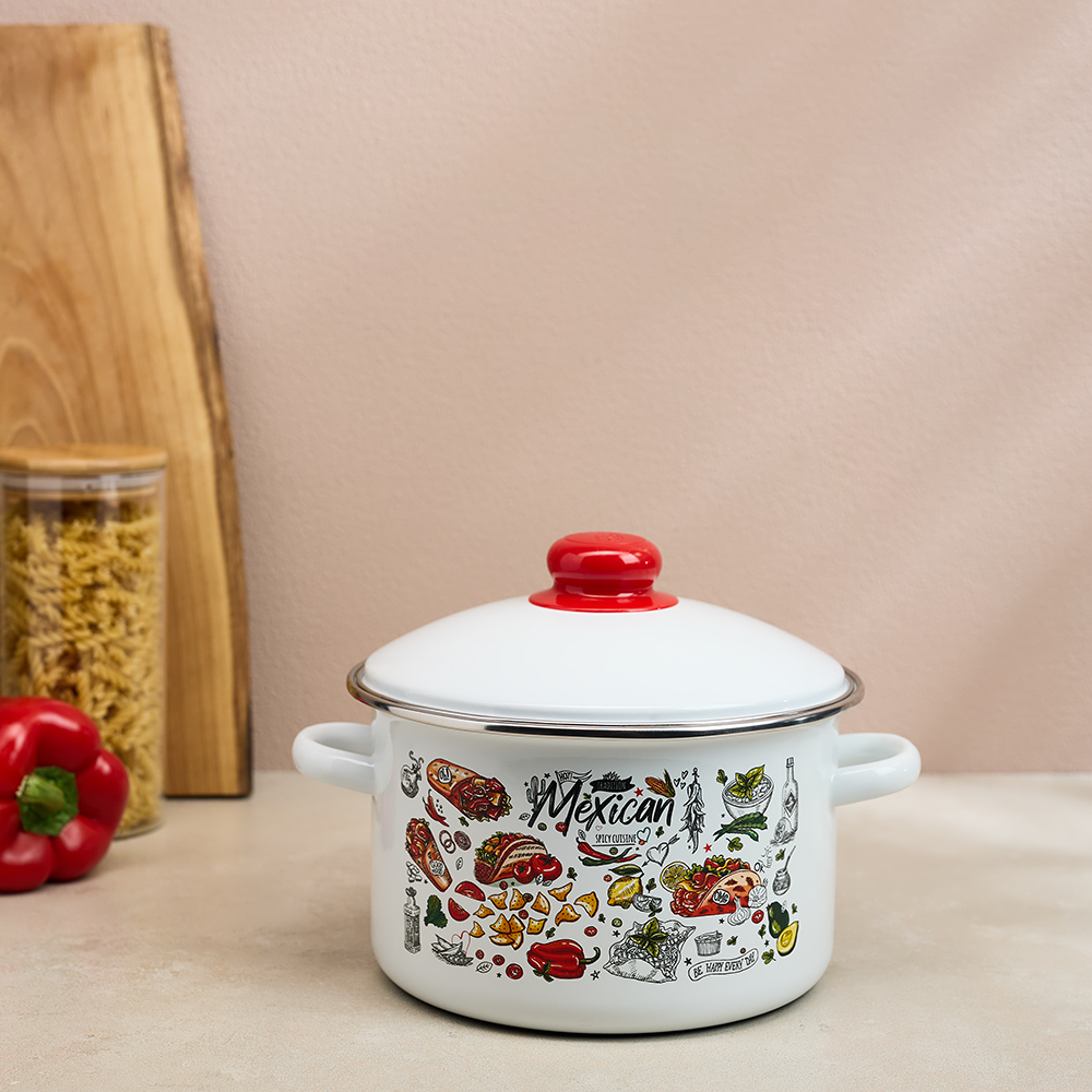 Мексика Кастрюля цилиндрическая эмалированная 3л - #7
