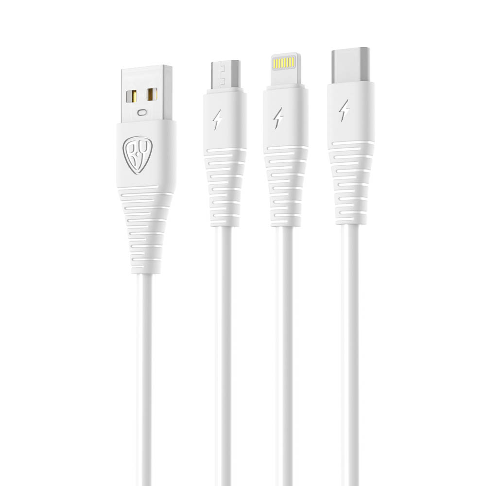 Кабель для зарядки 3в1 USB(A)-Type-C/microUSB/iP BY Base, 18W, 1,2 м, 3A, PVC, белый - #3