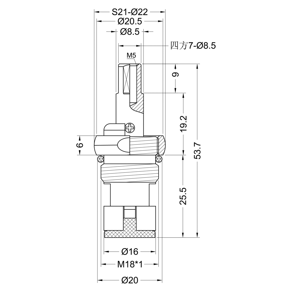 Кран-букса для смесителя, М18х1, квадрат, шток 7х9мм, 180°, металлокерамика - #2