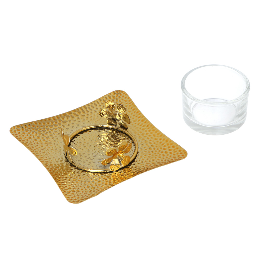 Подсвечник металлический со стеклянным стаканом для одной свечи, 10х10х3 см, арт.2 - #3