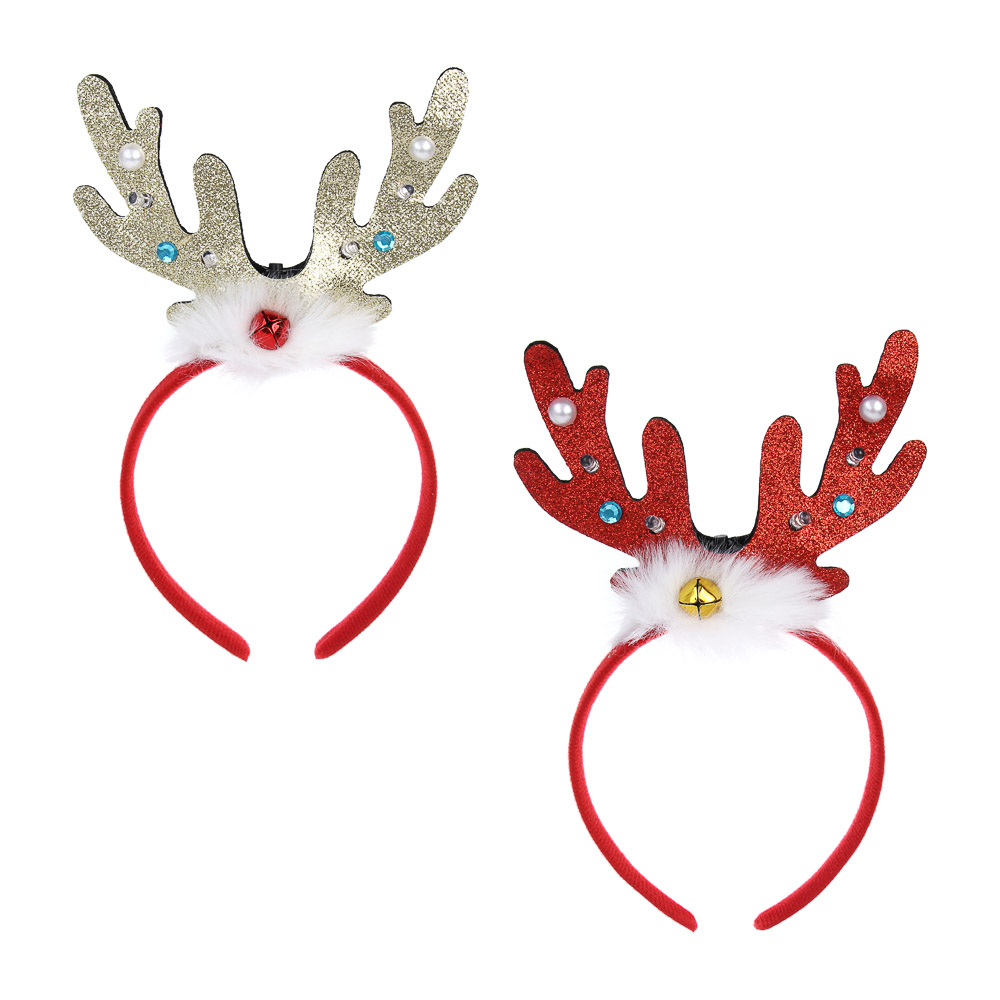 СНОУ БУМ Ободок светящийся с рожками, LED, диаметр 11см, пластик, полиэстер, батарейки, 1реж., 2диз. - #1