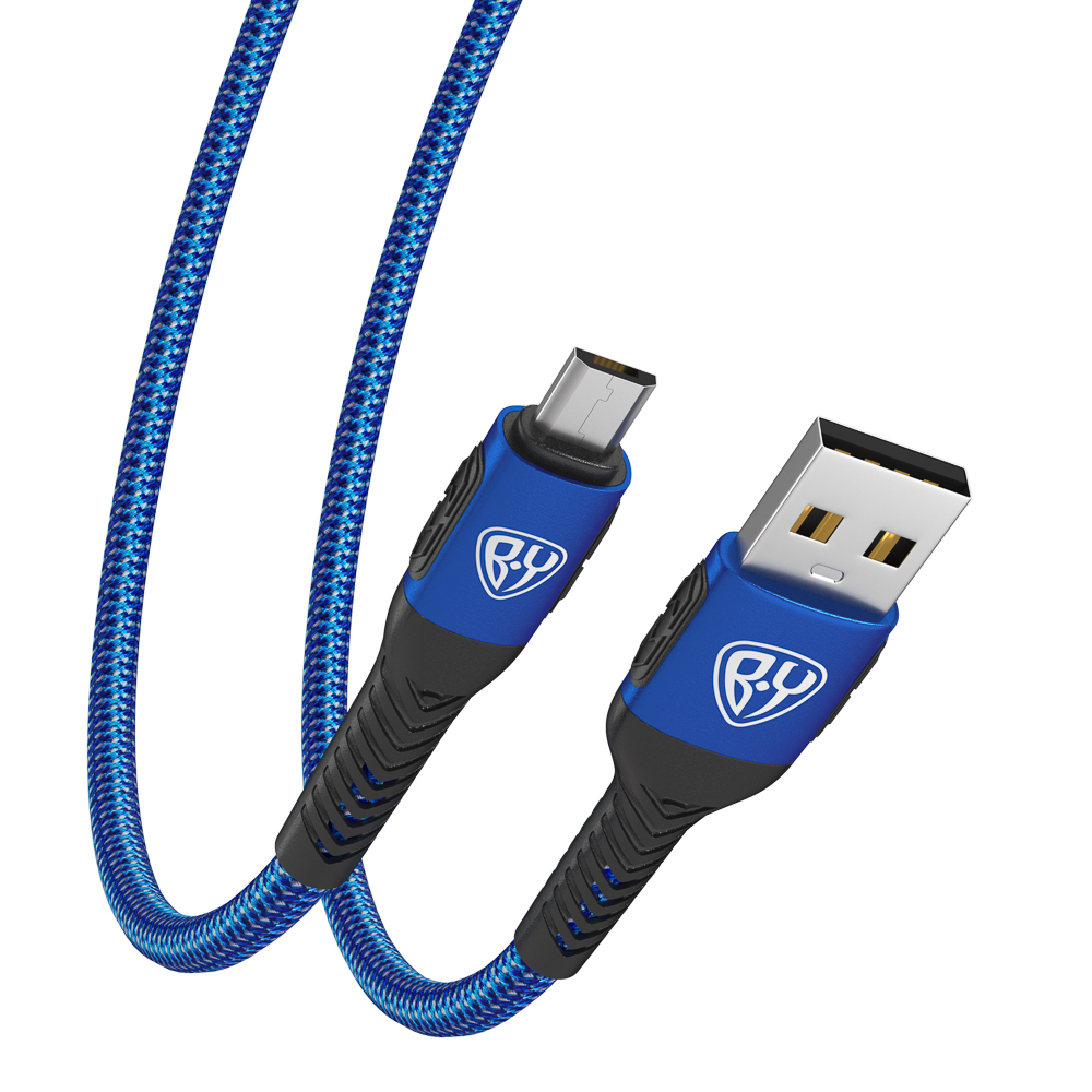BY Кабель для зарядки Silky microUSB, 1м, Быстрая зарядка 3А, QC, PD 20W, тканевый, синий - #5