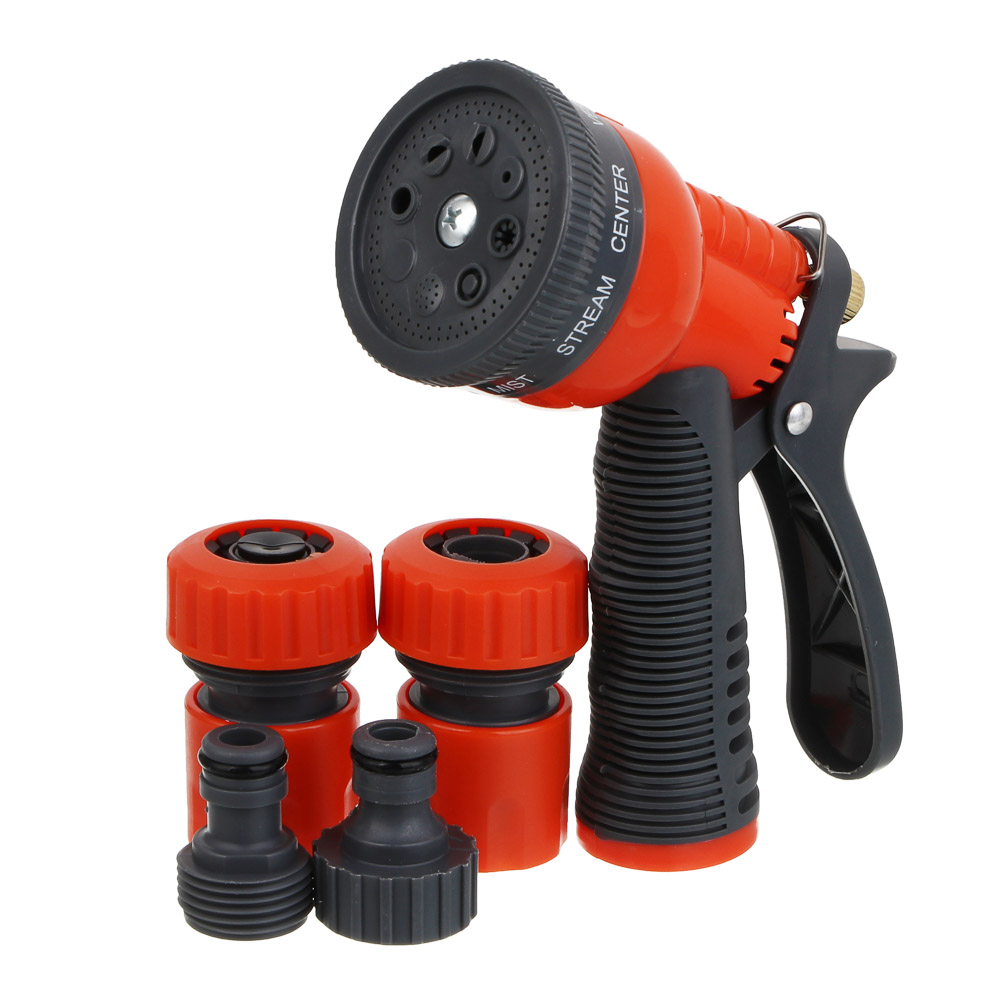 INBLOOM Набор для полива (пистолет 8 реж- 1шт., 3/4" коннектор- 2шт., 1/2"-3/4" штуцер-1шт.) ПП - #1