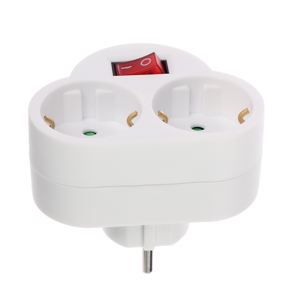 FORZA Разветвитель 2 х гнезда, евро, с заземлением, 16А, 3500Вт, с выключателем, белый - #2