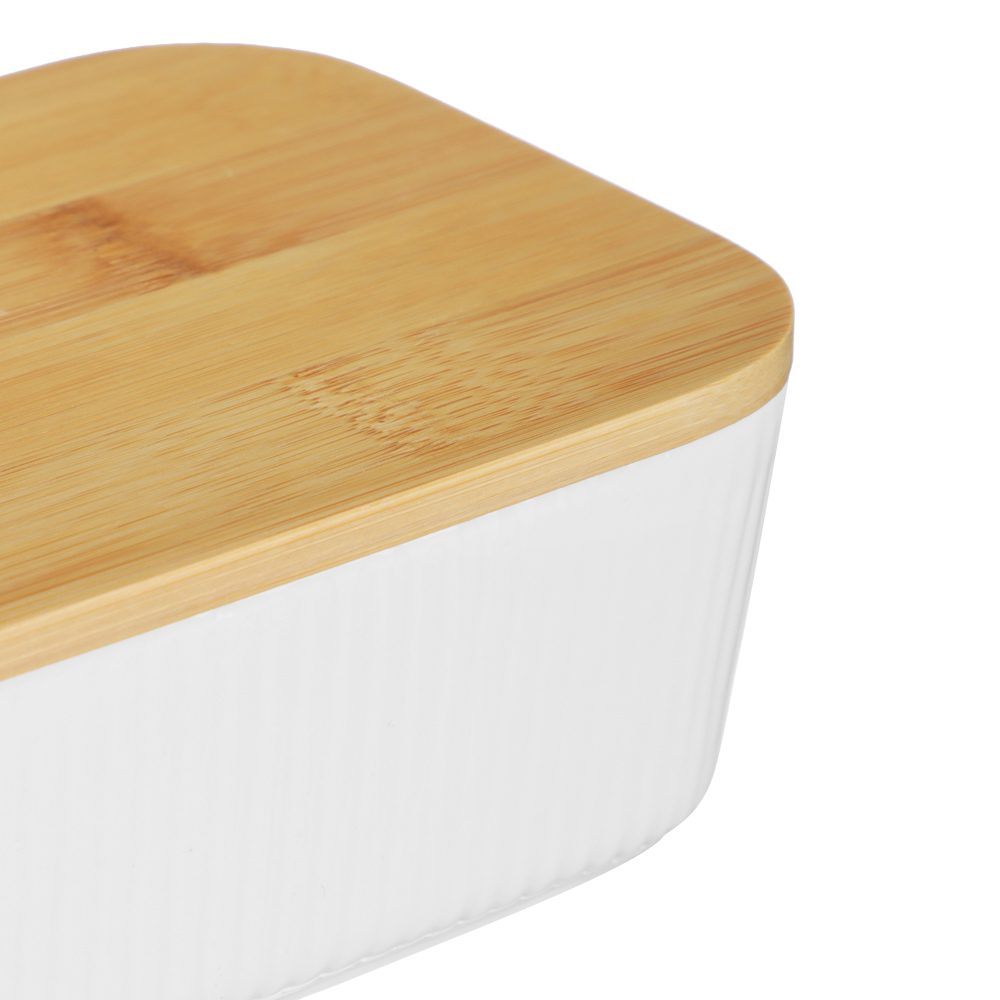 Масленка тм MILLIMI, 14х10х6,1см, фарфор, бамбук - #2