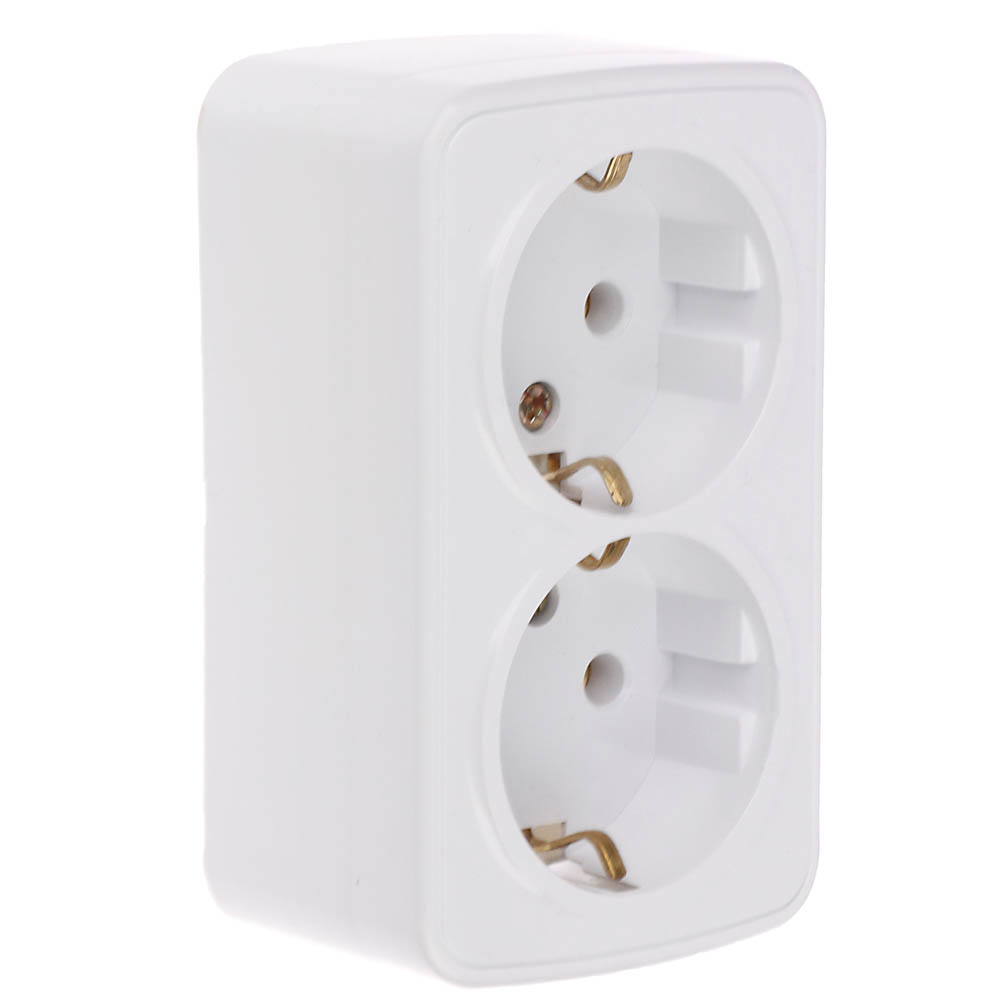 Розетка Intro Polo/Quadro двойная с заземлением 2х2P+E Schuko 16А-250В IP20 ОУ белый - #1