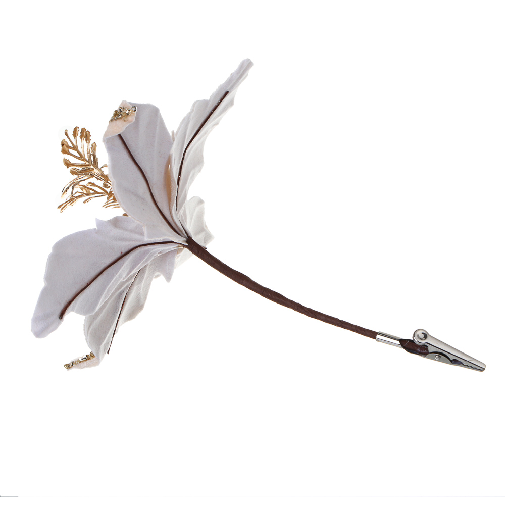 СНОУ БУМ Пуансетия 15 см на прищепке (5 лепестков), глиттер, металл, полиэстер, 26-698 - #4