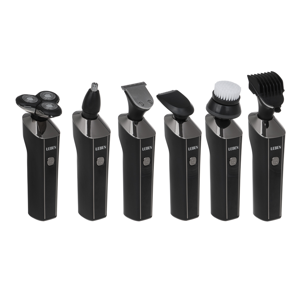 LEBEN Набор бритвенный, 600 мА/ч,5 Вт, дисплей, 5 насадок, триммер, бритва, насадки, щётка, зарядка - #1