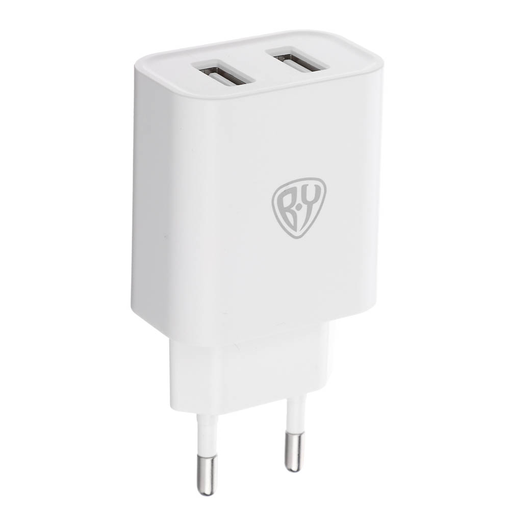 BY Сетевое зарядное устройство Double 10Вт, 2xUSB, 2А, 5В,110-240В, 50-60Гц, пластик белый - #2