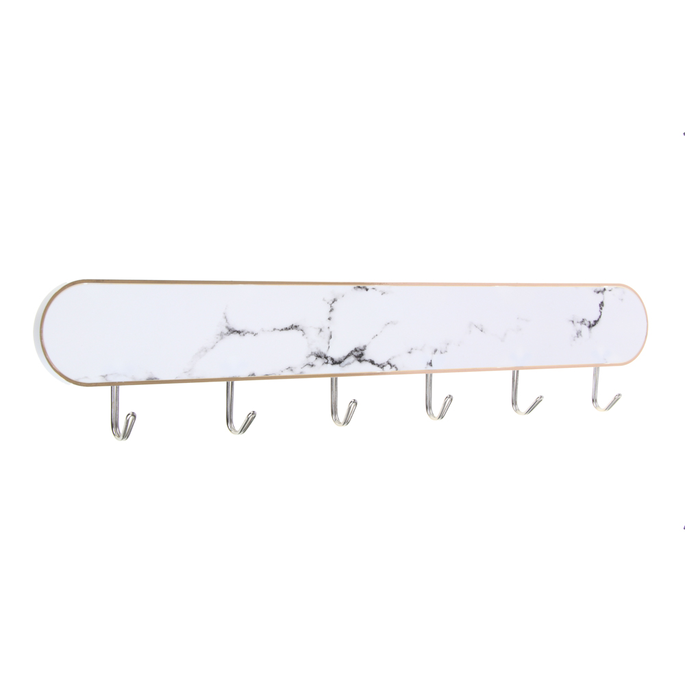VETTA Планка «Белый мрамор» самоклеящаяся с 6 крючками, пластик, металл - #3