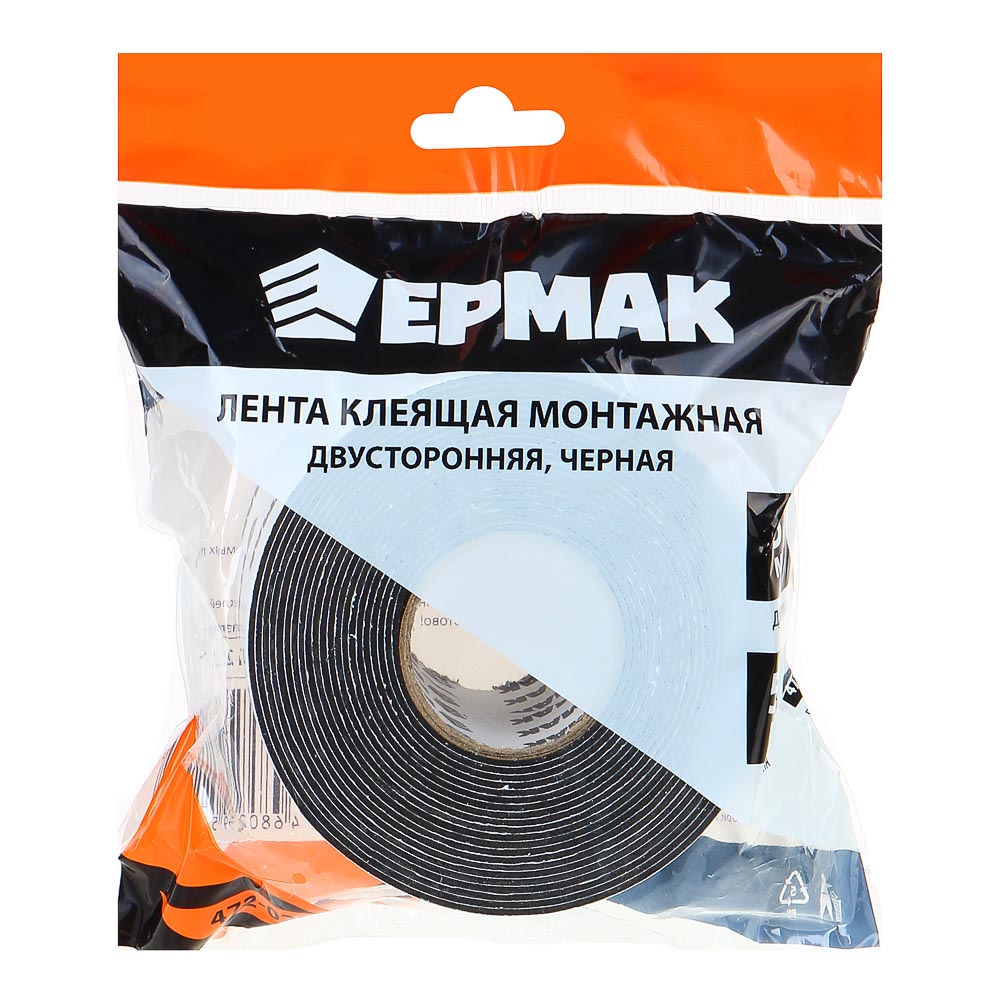 ЕРМАК Лента клеящая монтажная 2-х сторонняя, для АВТО, 50мм x 5м черная - #2