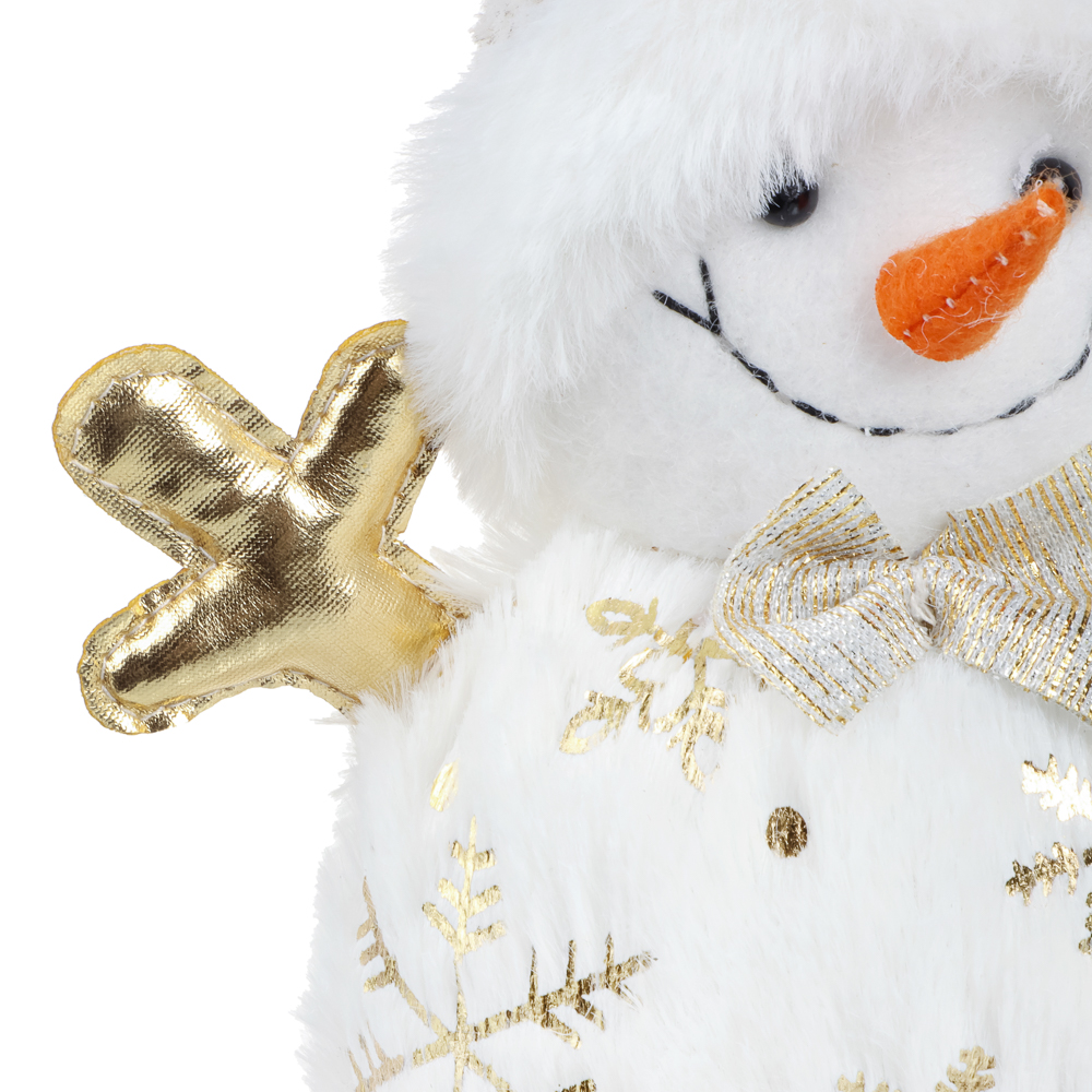 СНОУ БУМ Фигура декоративная "Снеговик" 32,5 см, полиэстер, белый, золото - #3