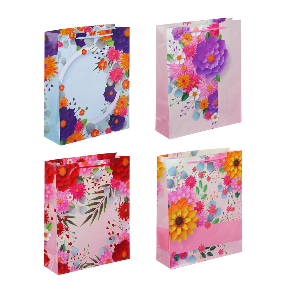 LADECOR Пакет подарочный бумажный, 26x32x9 см, 4 дизайна, Цветочный узор, арт 1 - #1