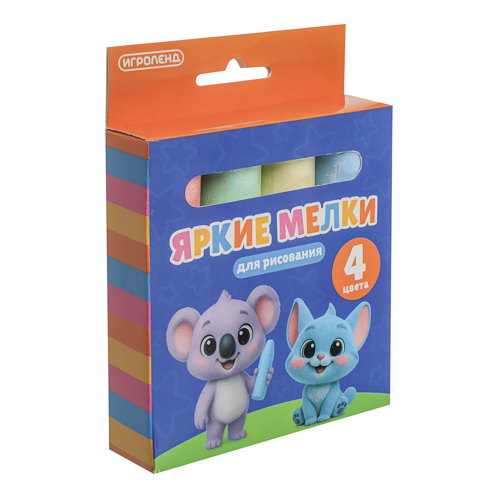 ИГРОЛЕНД Мелки для рисования на асфальте, цветные 4 шт, мел, 13х9,5х2,5см - #1