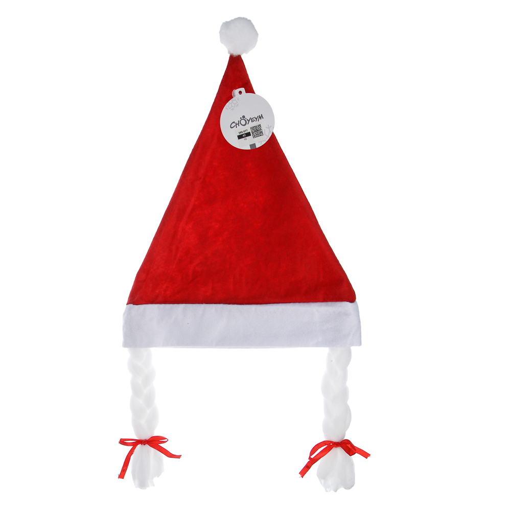 СНОУ БУМ Колпак новогодний с косами, 27x35см, полиэстер, красный - #5