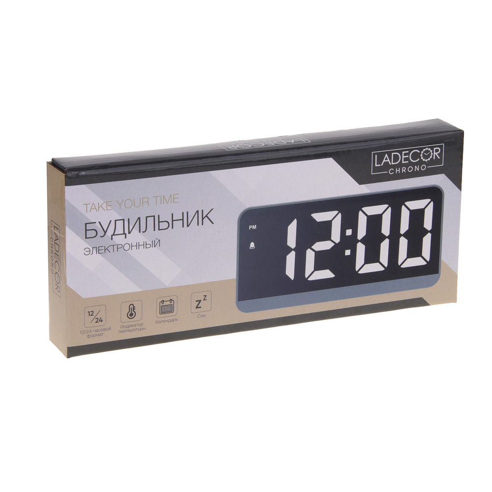 LADECOR CHRONO Будильник электронный, 16,5x1,5x8 см, АВС пластик, 3xAАA, оправа цвет серебро - #8