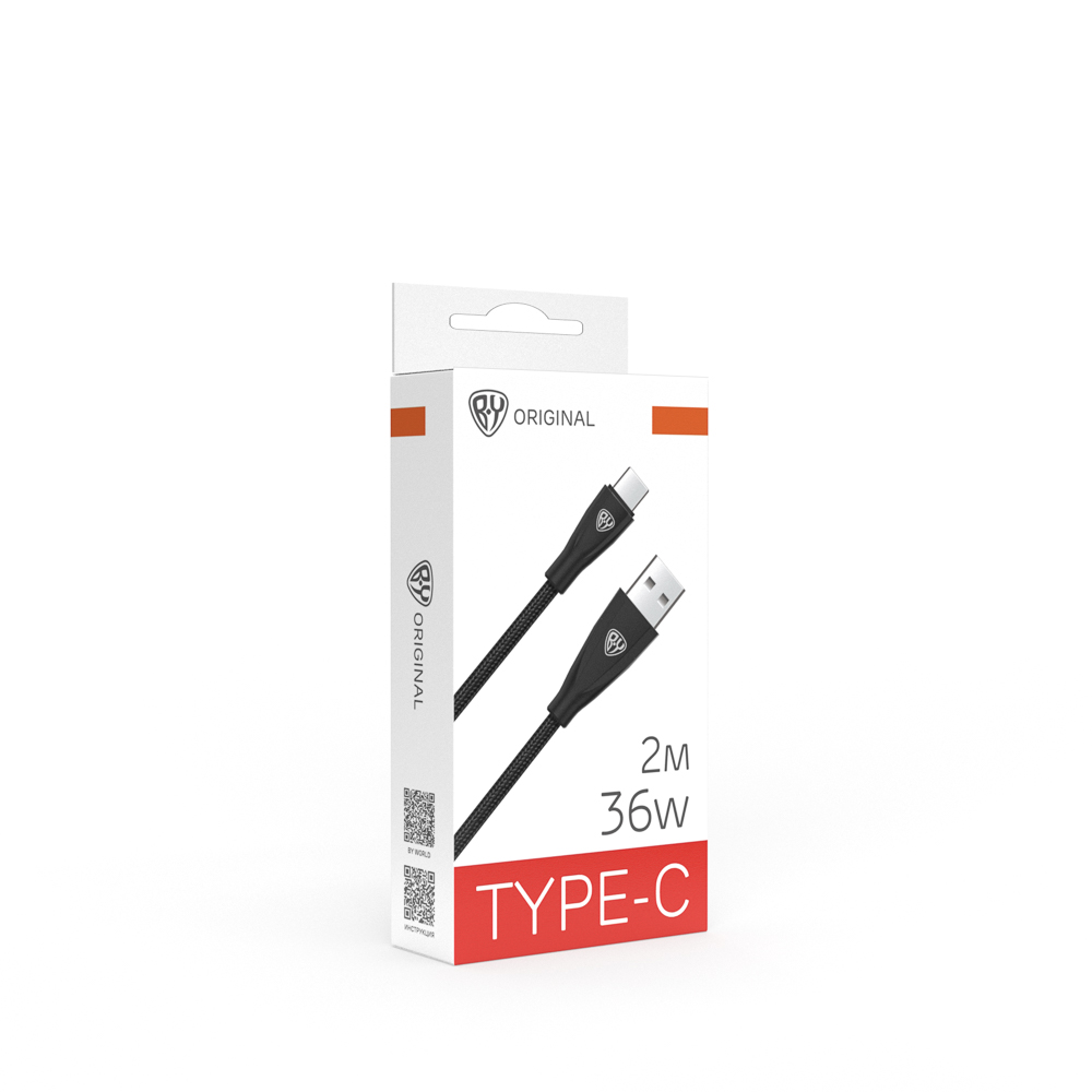 Кабель для зарядки USB(A)-Type C BY Nylon Pro, 36Вт, 2 м, 3A, нейлон, черный - #1