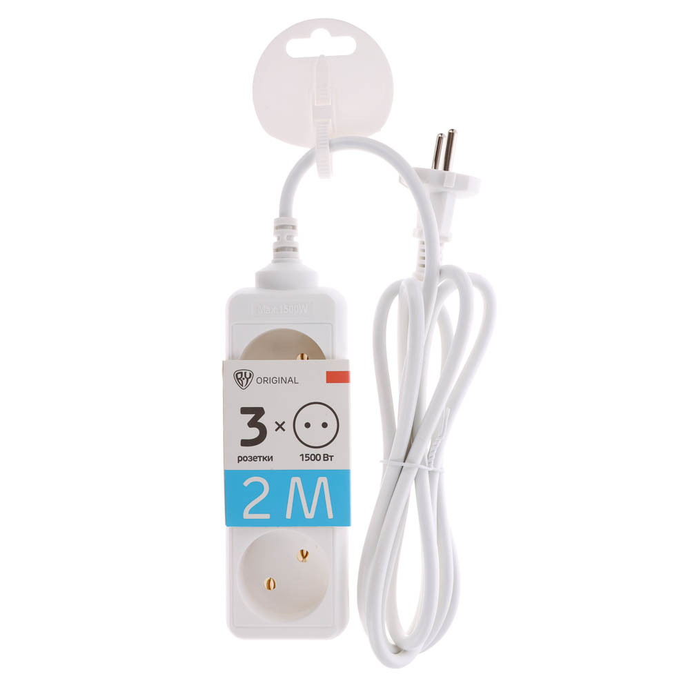 Удлинитель 3 гнезда 2м BY, сеч. провода 0,75 кв.мм, евророзетка, 6A, макс. мощность1500Вт - #2