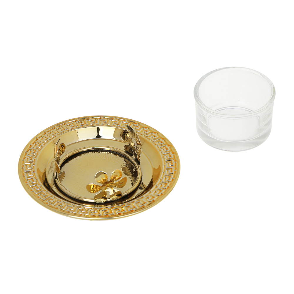 Подсвечник металлический со стеклянным стаканом для одной свечи, 10х10х3 см, арт.1 - #3