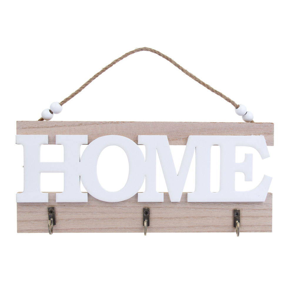 Ключница открытого типа HOME на 3 крючка, 25x3,5x11 см, МДФ, цвет белый - #1