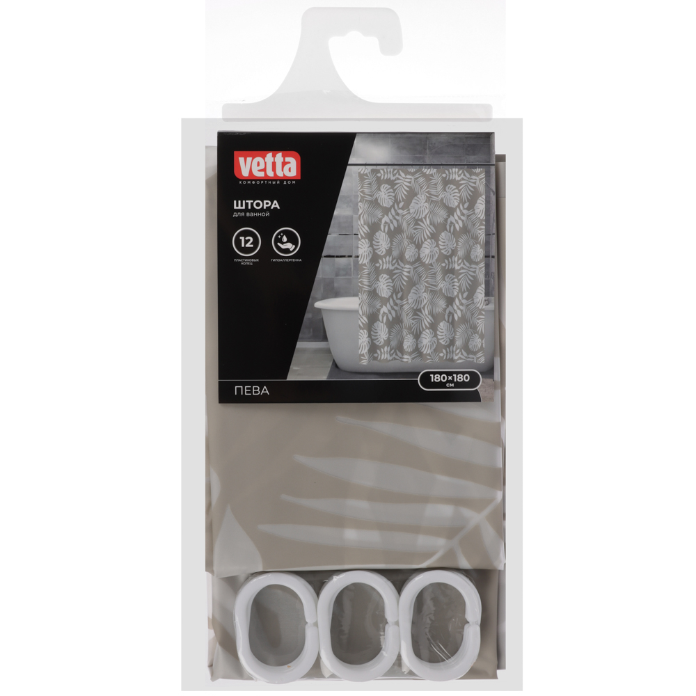 VETTA Шторка для ванной, ПЕВА, 60 г/м2, 180х180см, Листья, 040 - #4
