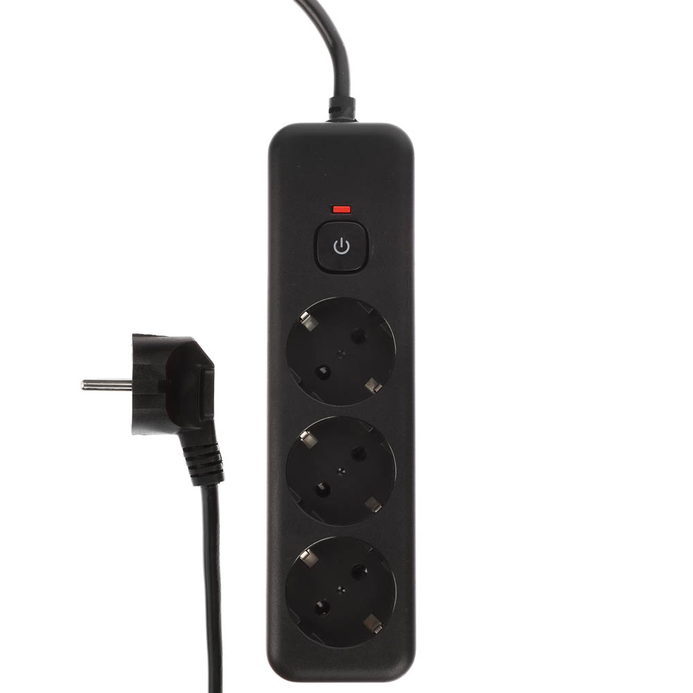 BY Удлинитель, сетевой фильтр Black 3 розетки, 3 м, выкл., 2500Вт, чёрный - #1