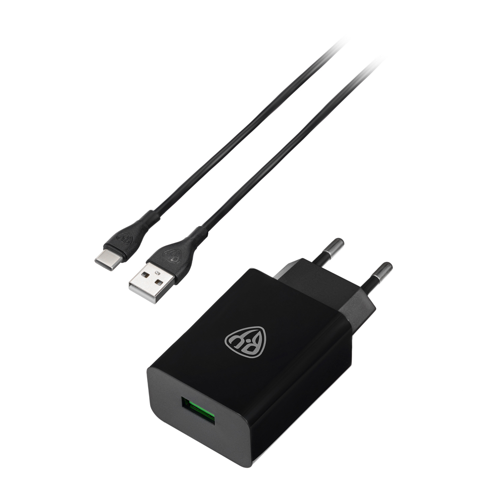 BY Комплект СЗУ Стандарт 18Вт + кабель Type-С, кабель 3А,110-240В,50-60Гц,пластик,чёрный - #7