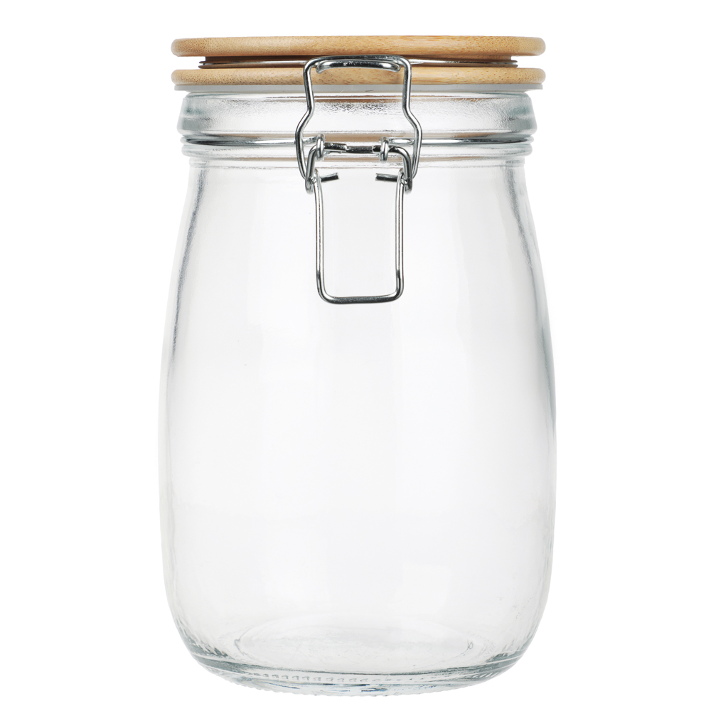 Банка для сыпучих продуктов 1000мл 11x17см, стекло, крышка бамбук - #1