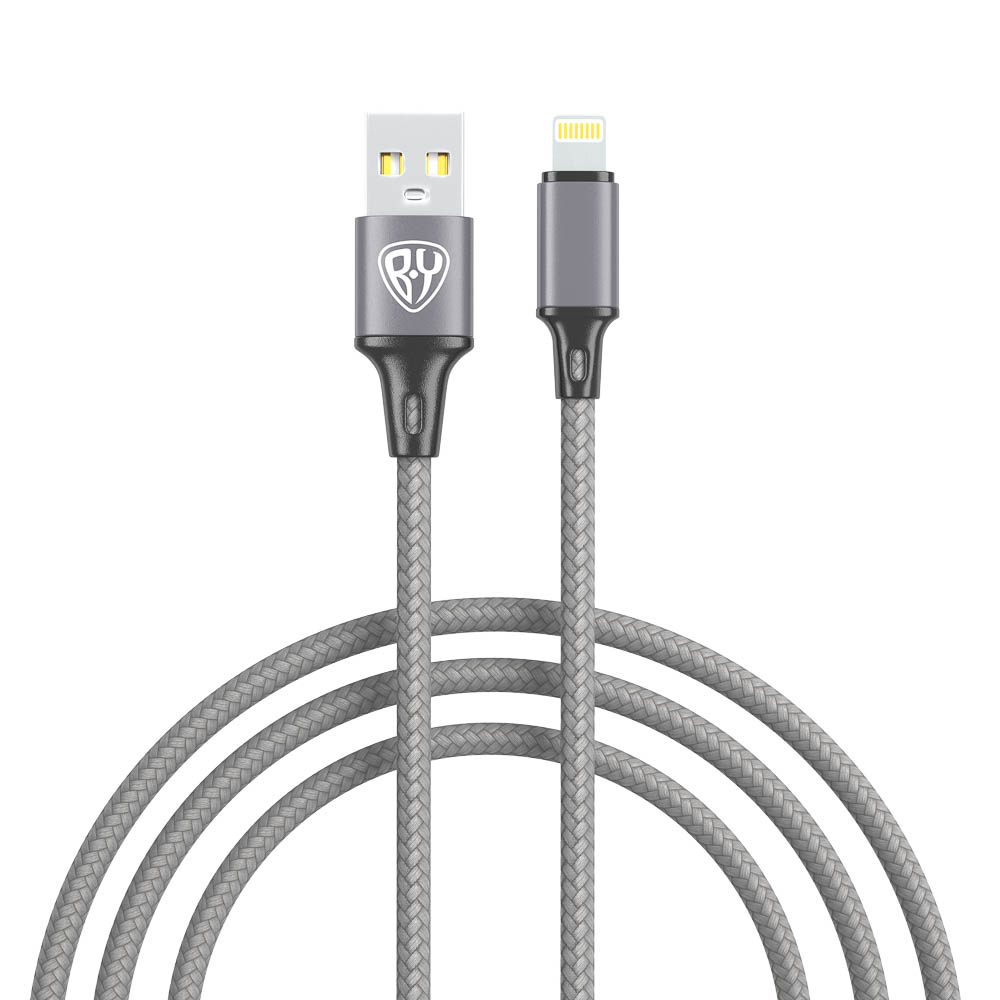Кабель для зарядки USB(A)-iP BY Solid, 12Вт, 1 м, 2.4A, нейлон, мет. кон., графитовый - #1