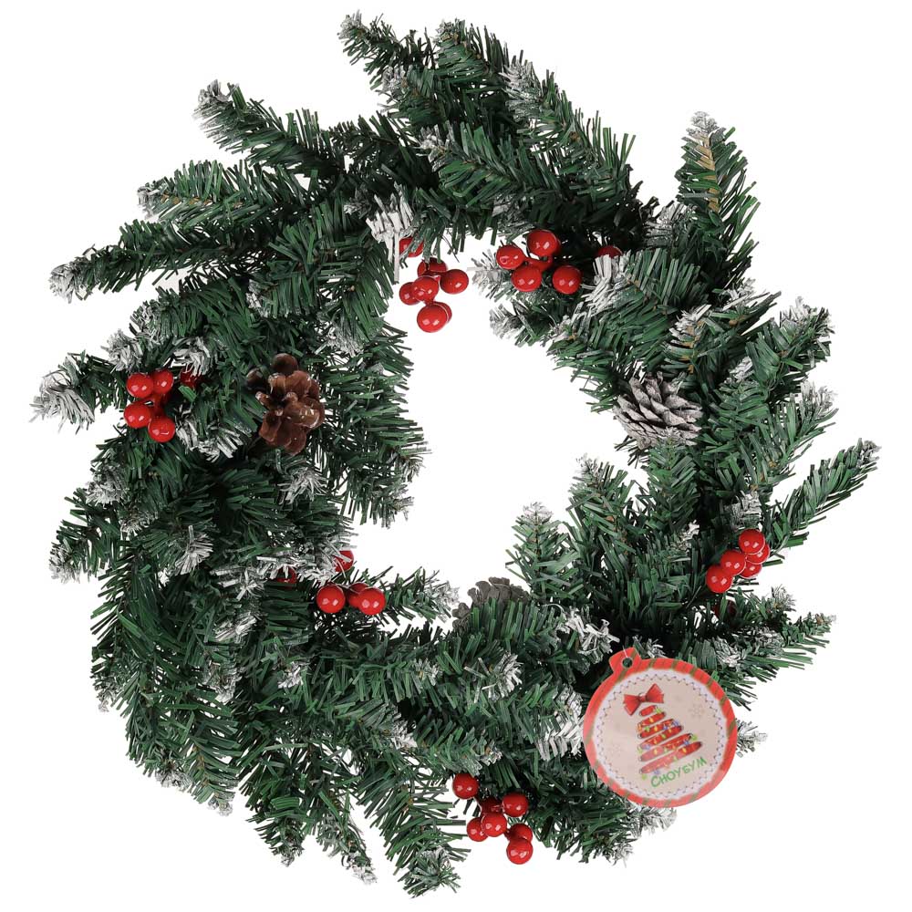 СНОУ БУМ Венок рождественский заснеженный с шишками и ягодами, 40см, 80 веток, ПВХ, дерево - #3