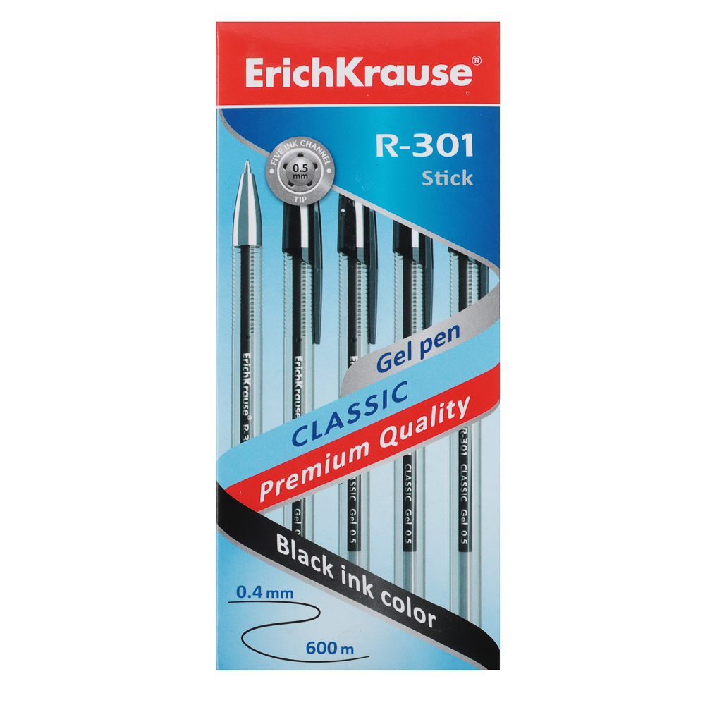 Erich Krause Ручка гелевая черная "R-301 Джел Стик Классик", 0,5мм, прозраяный корпус, пласт., 53347 - #6