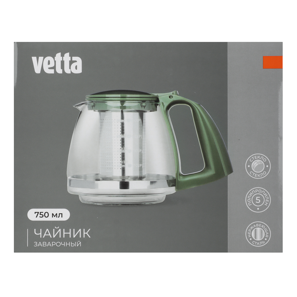 VETTA Чайник заварочный 750мл, ситечко из нержавеющей стали, стекло, полипропилен - #9
