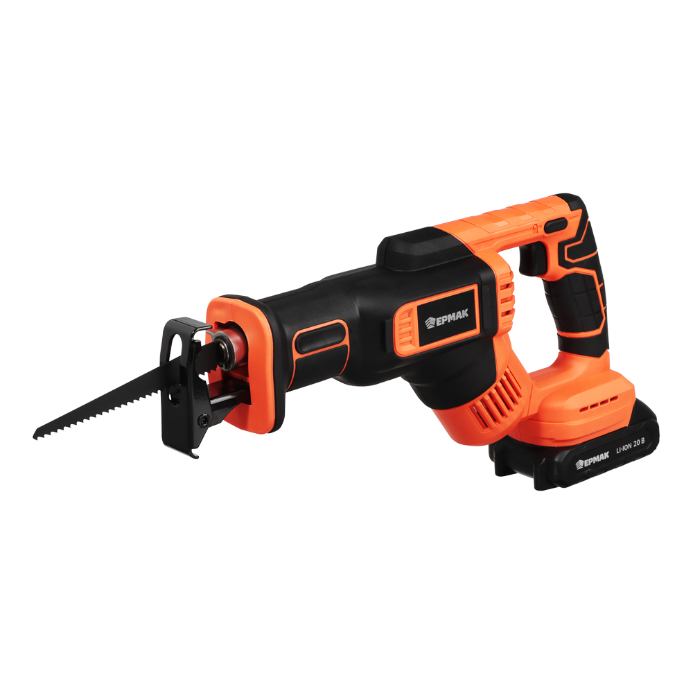 ЕРМАК Пила сабельная на АКБ 20В, 2,0А Li-ion (1шт) з/у, 0-3000 ход/мин, 150мм глуб,реза дер, (ONE) - #1