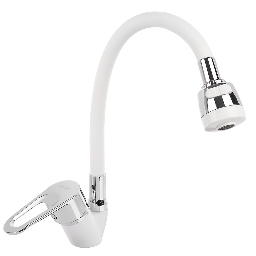 СоюзКран Смеситель для кухни, гибкий излив, керам. картридж 40мм, белый/хром, цинк, SK01-F125 купить с выгодой в Галамарт
