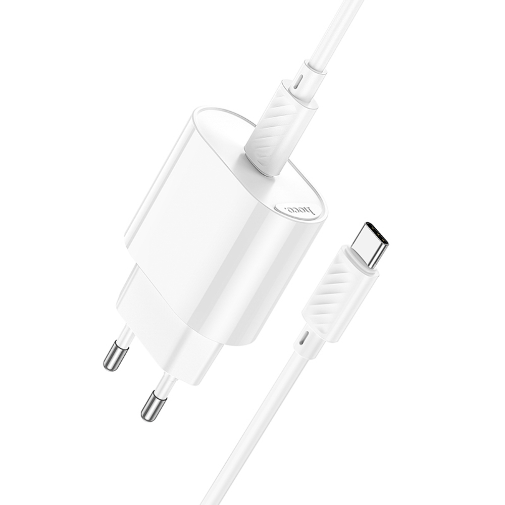 hoco. Комплект зарядное устройство с кабелем модель C109A, USB-С 20W PD, каб C-C 1м, цвет: белый - #6