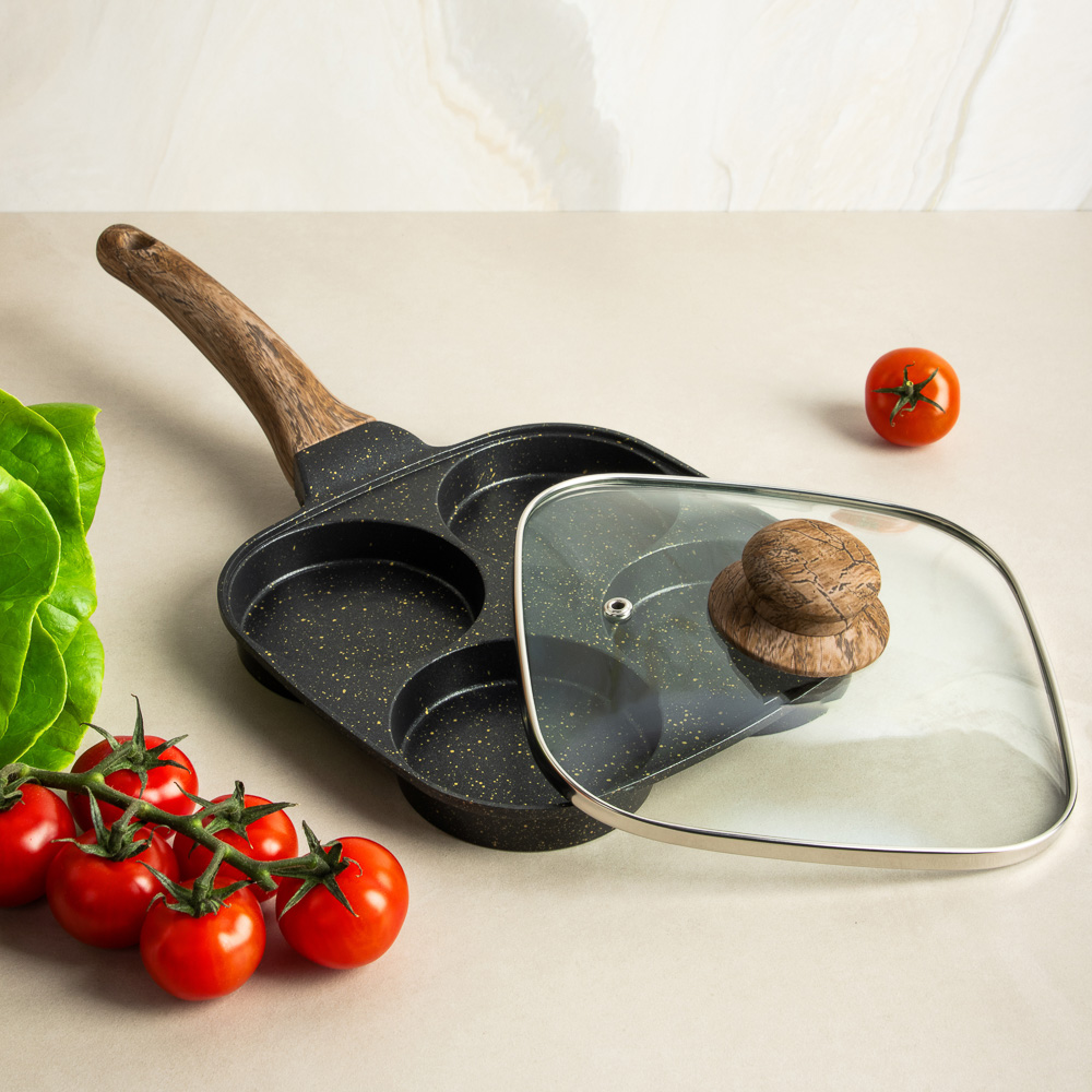 SATOSHI Карнуа Сковорода литая с крышкой, 4 секции, 18см, антипригарное покрытие мрамор, индукция - #15