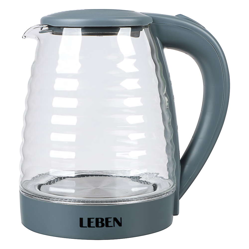 LEBEN Чайник электрический 1,8л стекло, серый, рифленое стекло - #6