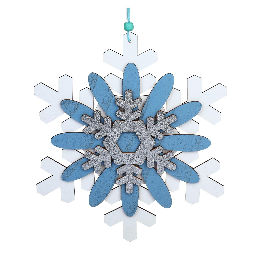 СНОУ БУМ Сувенир-подвеска в виде снежинок, 23 см, дерево, 3 дизайна - #2