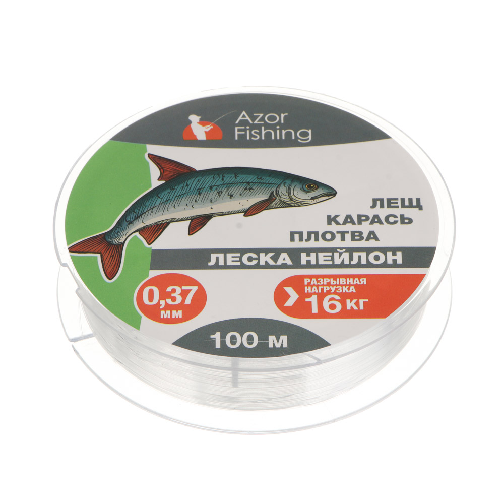 Леска "Лещ, Карась, Плотва" тм AZOR FISHING, нейлон, 100м, 0,37мм, 16,0кг, прозрачный - #2