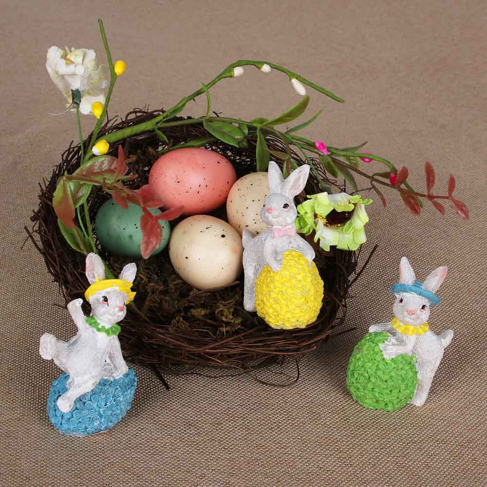 Корзинка пасхальная с яйцами и цветами, 12x12 см, ротанг, пенопласт - #5