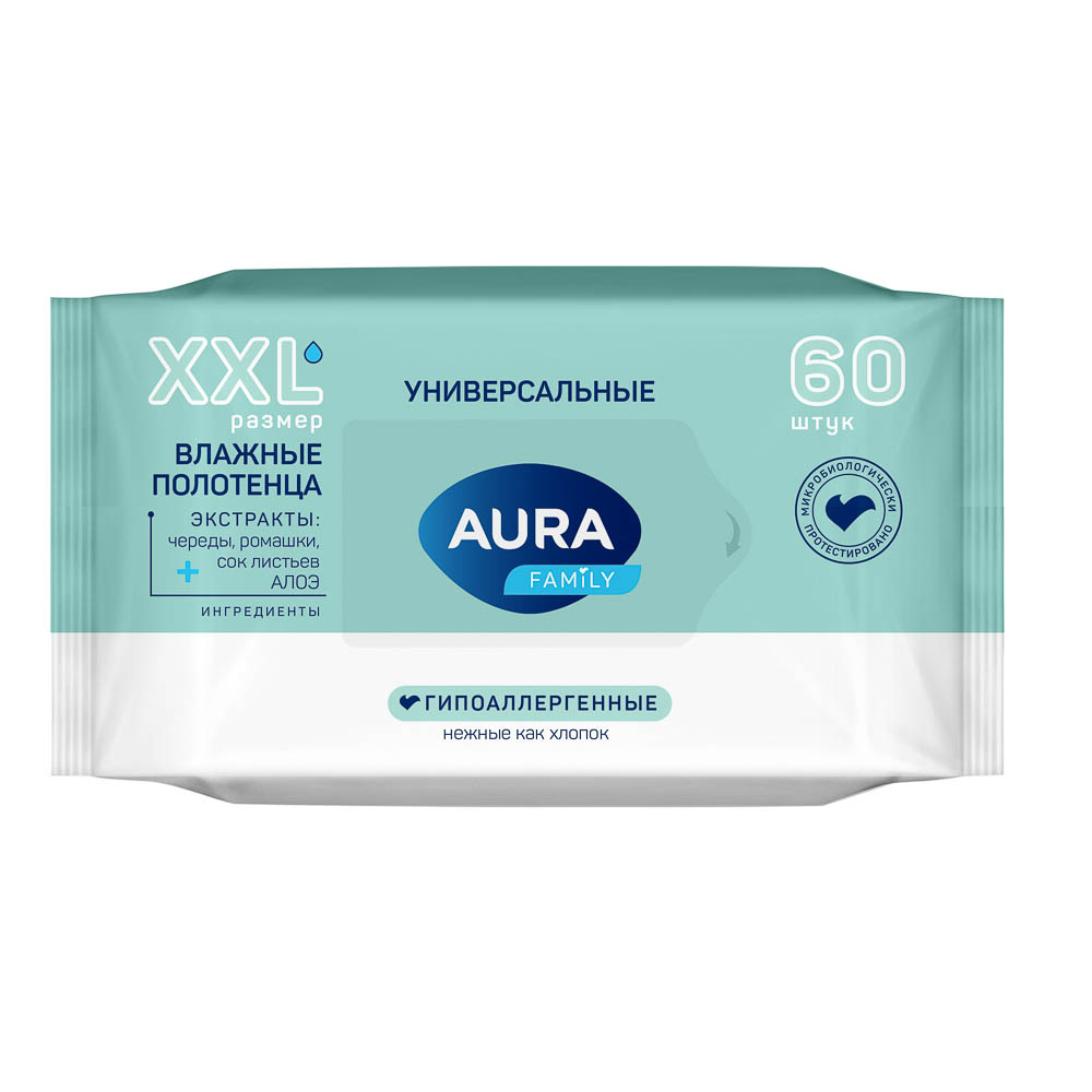 Влажные полотенца универсальные AURA Family, 60шт - #1