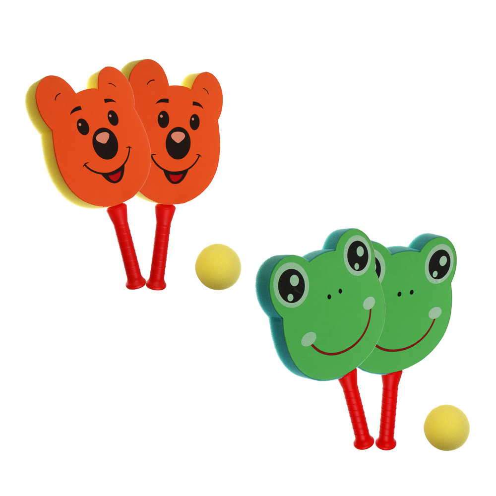 Набор для пляжного тенниса "Лягушонок/Медвежонок", тм BY SPORT, 2 ракетки, мяч, пластик - #1