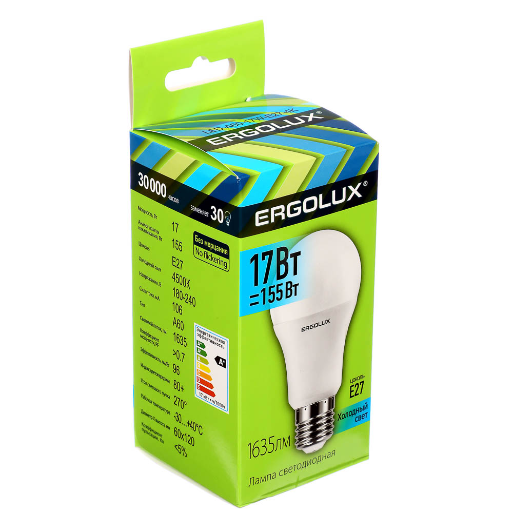 Ergolux LED-A60-17W-E27-4K (Эл.лампа светодиодная ЛОН 17Вт E27 4500K 180-240В), 13180 - #2