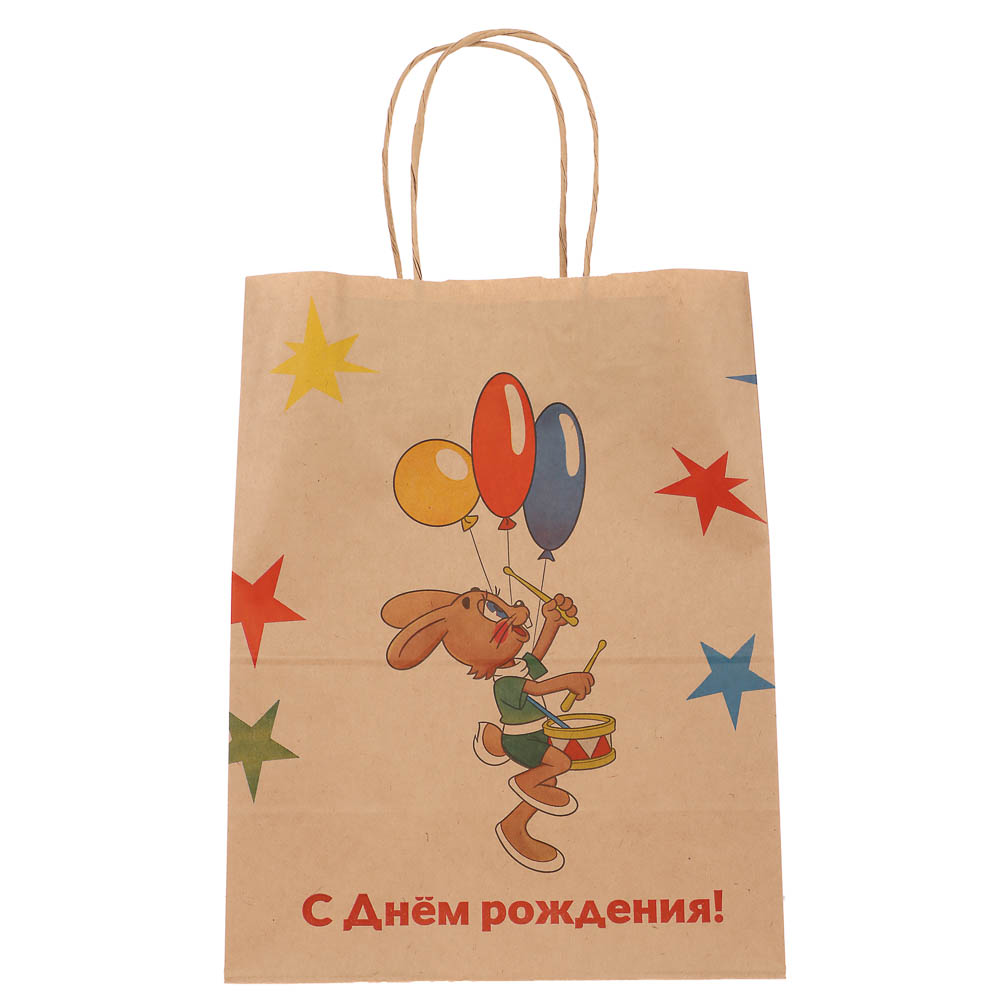 Пакет подарочный с кручеными ручками 24х14х30см, "Ну, погоди! С Днём Рождения", в ассортименте - #10