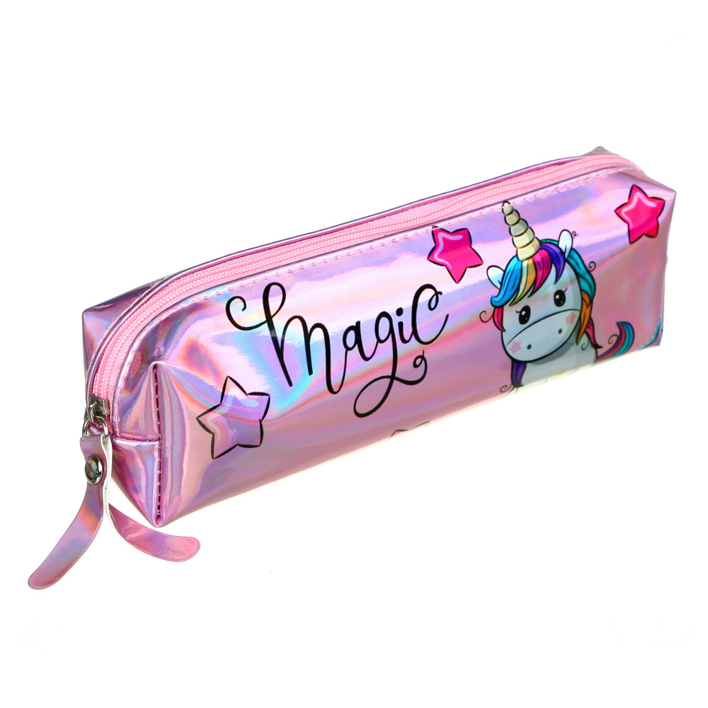 Пенал прямоугольный 19х5х4,5см, ТПУ цвета "металлик" с цветной печатью, 4 дизайна "Ламы / Единороги" - #2