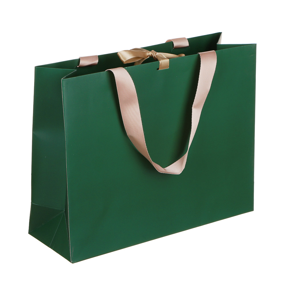 LADECOR Пакет подарочный, высококачественная бумага, с лентой, 32x25x11 см, темно зеленый - #2