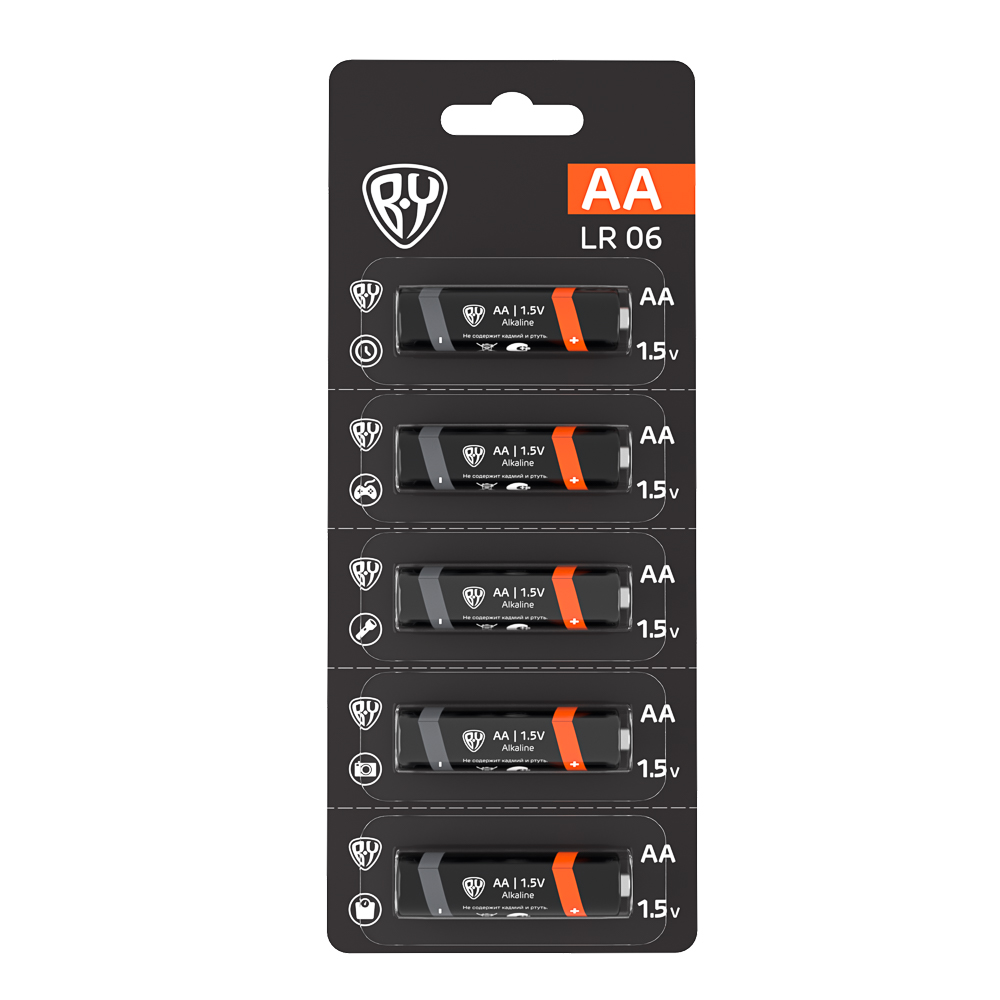 Батарейка AA BY (LR06) 1шт в отрывном блистере, щелочная 1.5В, цена за 1шт - #1